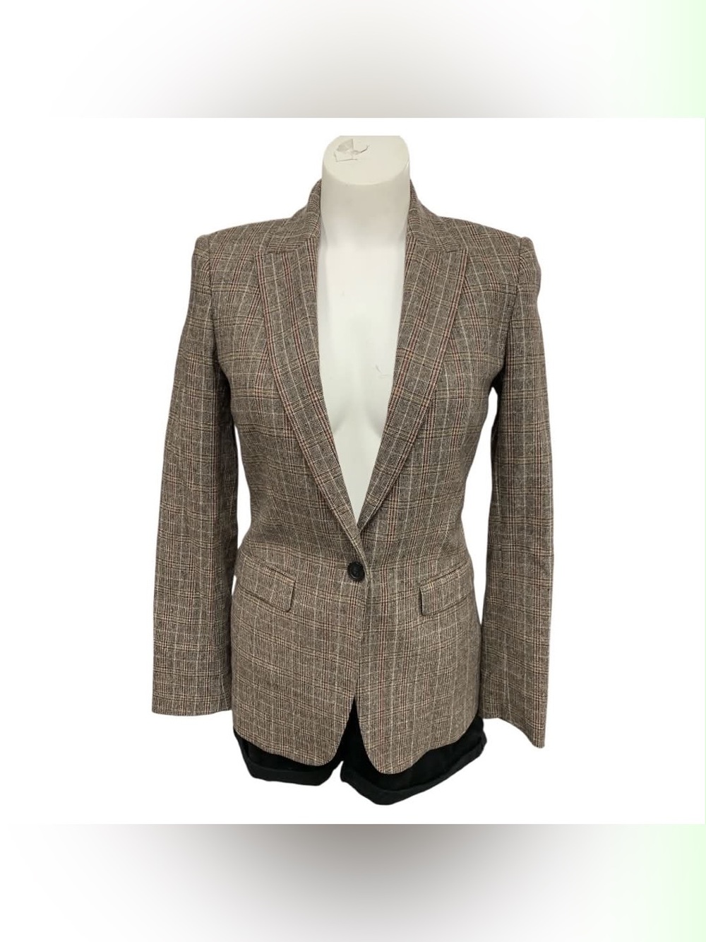 Massimo Dutti Brown Plaid Single-Button Blazer Size S